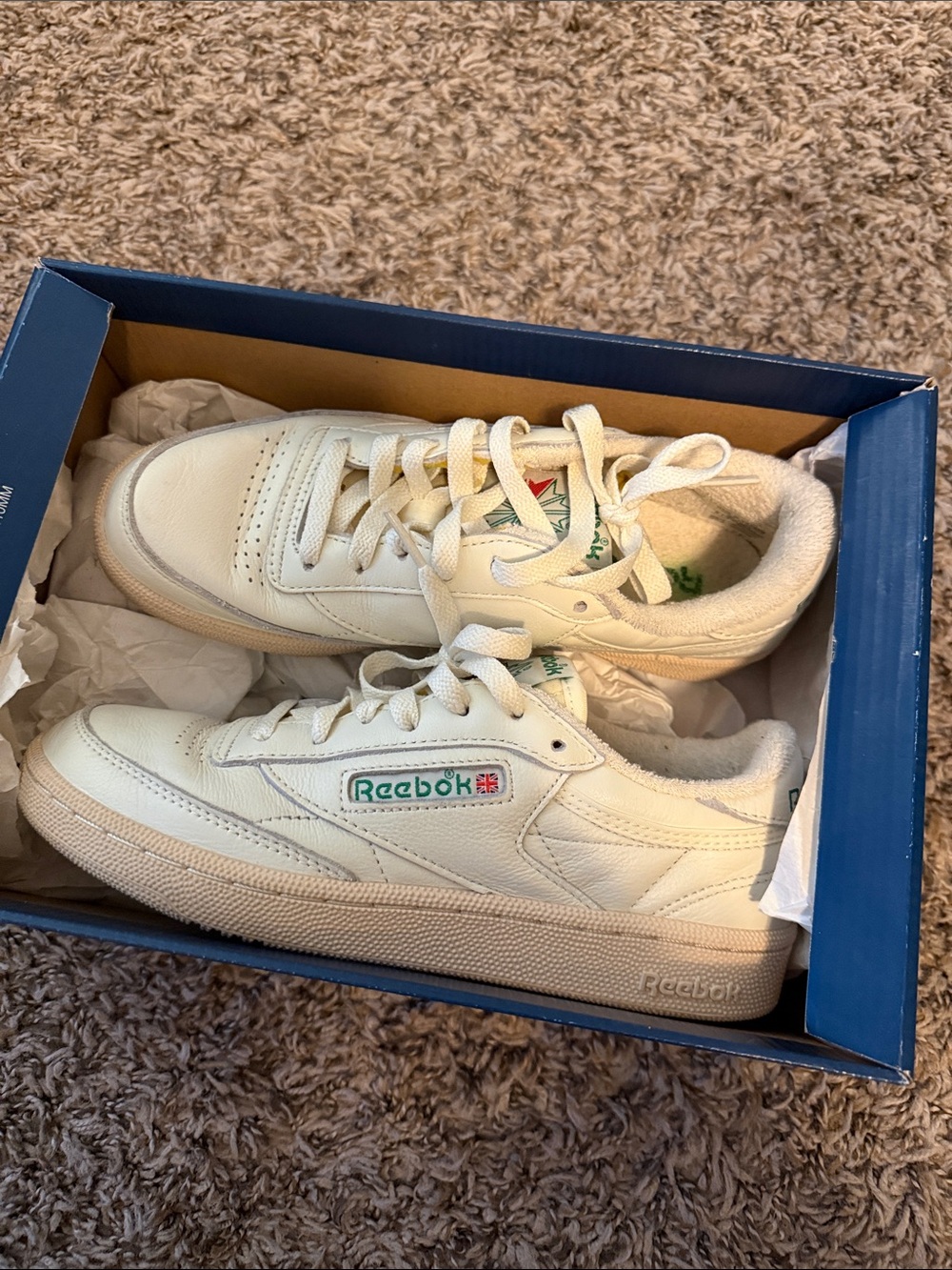 Reebok Cream Sneakers with Green Logo